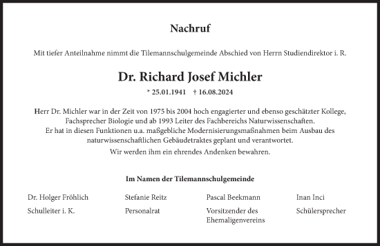 Traueranzeige von Richard Josef Michler von Nassauische Neue Presse