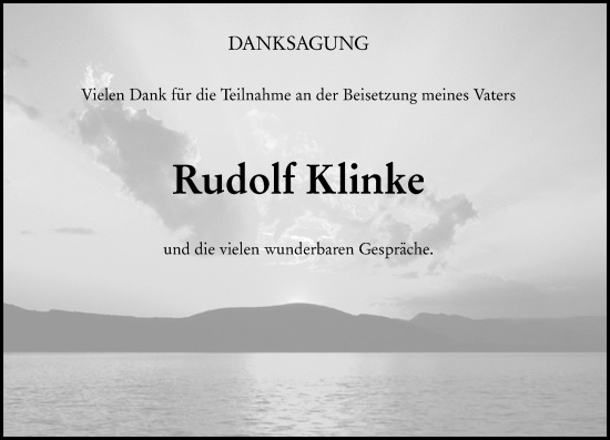 Traueranzeige von Rudolf Klinke von Allgemeine Zeitung Mainz