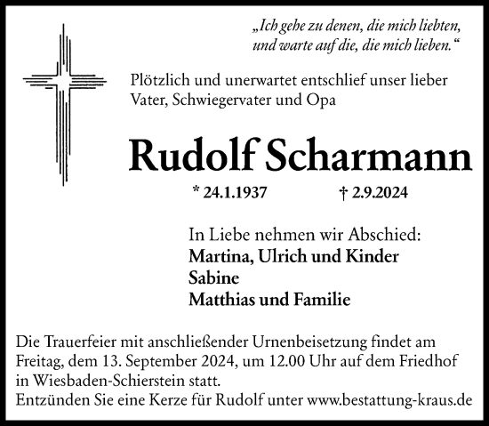 Traueranzeige von Rudolf Scharmann von Wiesbadener Kurier