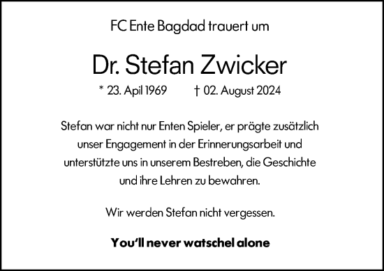 Traueranzeige von Stefan Zwicker von Allgemeine Zeitung Mainz