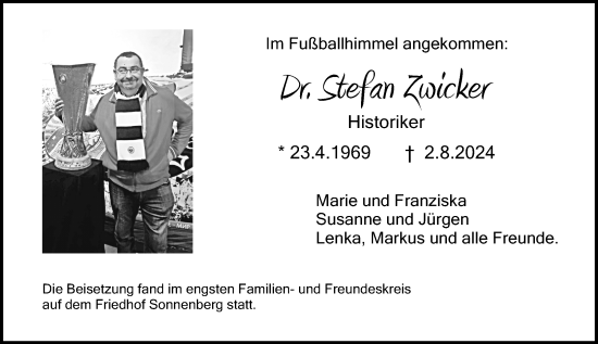 Traueranzeige von Stefan Zwicker von Wiesbadener Kurier