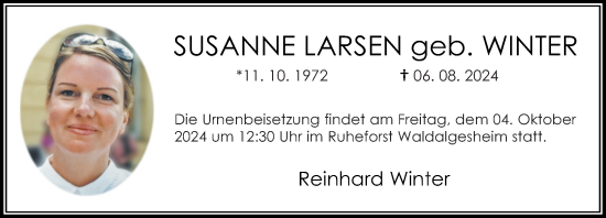 Traueranzeige von Susanne Larsen von Allgemeine Zeitung Rheinhessen-Nahe