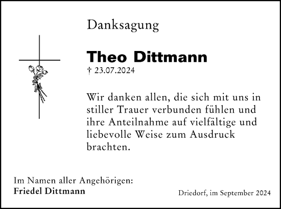 Traueranzeige von Theo Dittmann von Dill Block