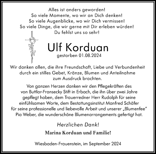 Traueranzeige von Ulf Korduan von Wiesbadener Kurier
