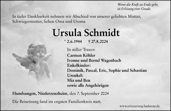 Traueranzeige von Ursula Schmidt von Nassauische Neue Presse