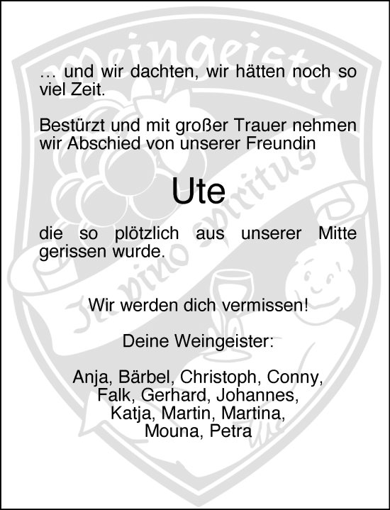Traueranzeige von Ute Lübberling von Allgemeine Zeitung Rheinhessen-Nahe