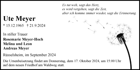 Traueranzeige von Ute Meyer von Rüsselsheimer Echo