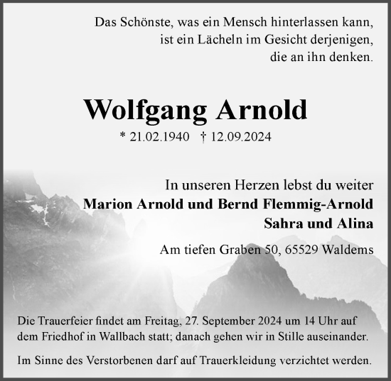 Traueranzeige von Wolfgang Arnold von Idsteiner Land/Untertaunus
