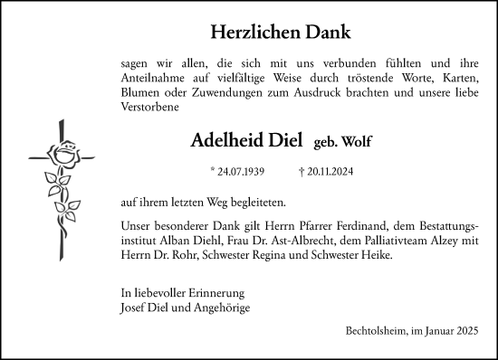 Traueranzeige von Adelheid Diel von Allgemeine Zeitung Alzey