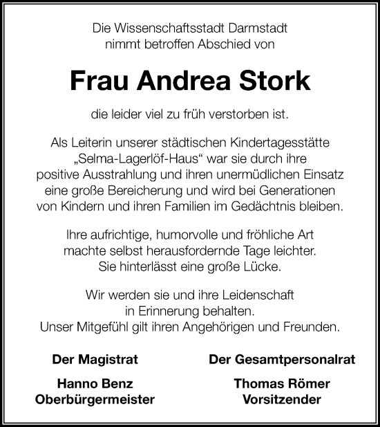 Traueranzeige von Andrea Stork von Darmstädter Echo