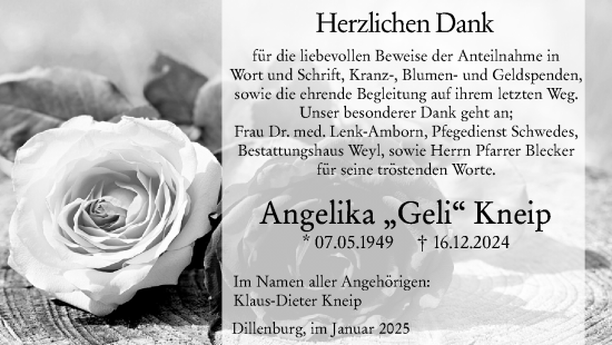 Traueranzeige von Angelika Kneip von Dill Block
