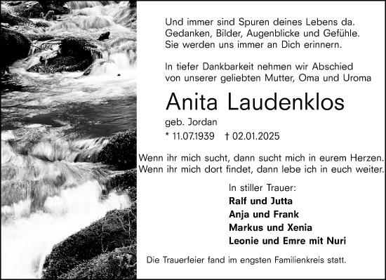 Traueranzeige von Anita Laudenklos von Darmstädter Echo