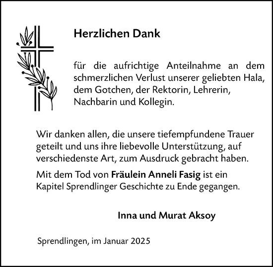 Traueranzeige von Anneli Fasig von Allgemeine Zeitung Rheinhessen-Nahe