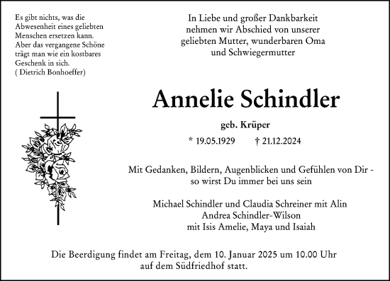 Traueranzeige von Annelie Schindler von Wiesbadener Kurier