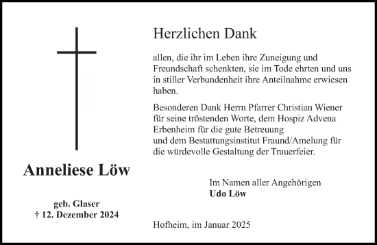 Traueranzeige von Anneliese Löw von Wiesbadener Kurier