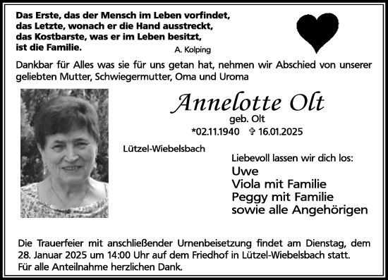 Traueranzeige von Annelotte Olt von Odenwälder Echo
