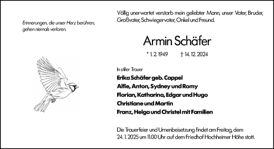 Traueranzeige von Armin Schäfer von Wormser Zeitung