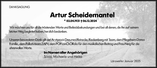Traueranzeige von Artur Scheidemantel von Allgemeine Zeitung Mainz