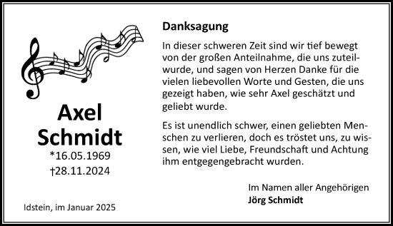 Traueranzeige von Axel Schmidt von Idsteiner Land/Untertaunus