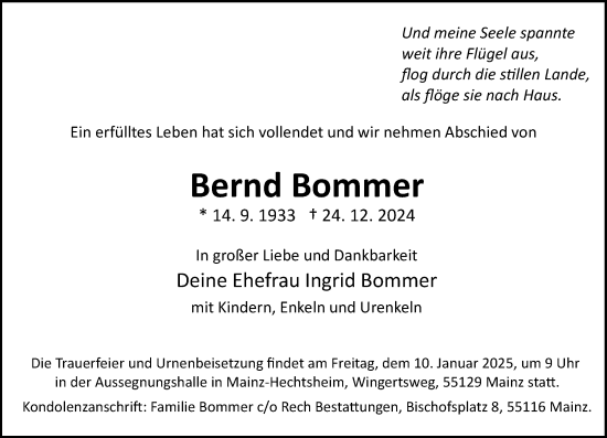 Traueranzeige von Bernd Bommer von Allgemeine Zeitung Mainz