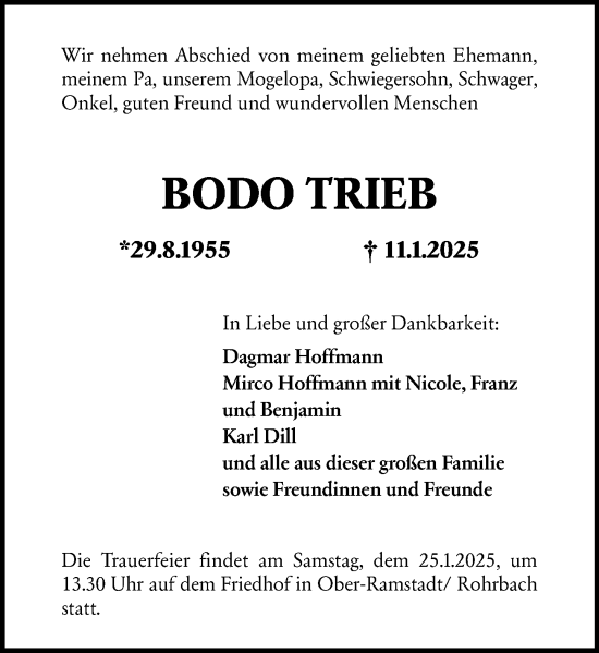 Traueranzeige von Bodo Trieb von Darmstädter Echo