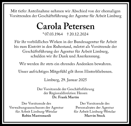 Traueranzeige von Carola Petersen von Nassauische Neue Presse