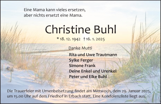 Traueranzeige von Christine Buhl von Odenwälder Echo