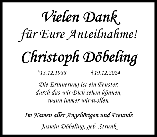 Traueranzeige von Christoph Döbeling von Wetzlarer Neue Zeitung