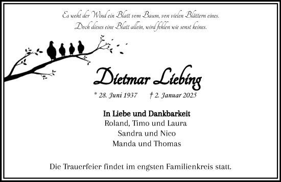 Traueranzeige von Dietmar Liebing von Groß-Gerauer Echo