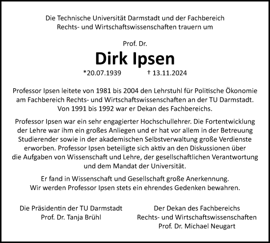Traueranzeige von Dirk Ipsen von Darmstädter Echo