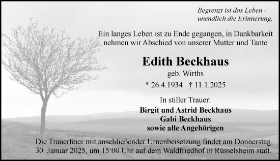 Traueranzeige von Edith Beckhaus von Rüsselsheimer Echo