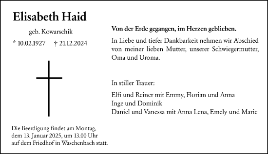 Traueranzeige von Elisabeth Haid von Darmstädter Echo