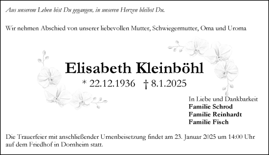 Traueranzeige von Elisabeth Kleinböhl von Groß-Gerauer Echo