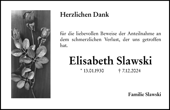 Traueranzeige von Elisabeth Slawski von Rüsselsheimer Echo