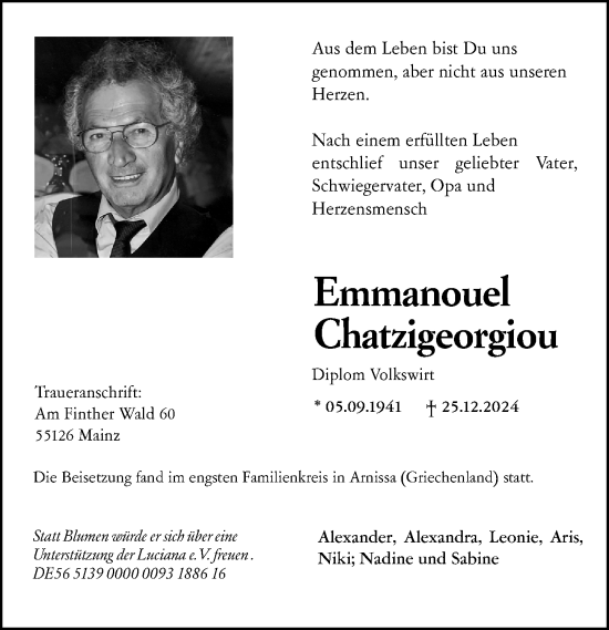 Traueranzeige von Emmanouel Chatzigeorgiou von Wiesbadener Kurier