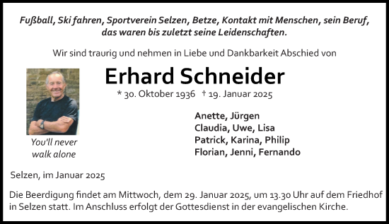 Traueranzeige von Erhard Schneider von Allgemeine Zeitung Mainz