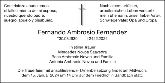 Traueranzeige von Fernando Ambrosio Fernandez von Odenwälder Echo
