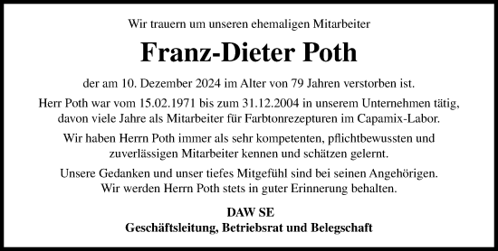 Traueranzeige von Franz-Dieter Poth von Darmstädter Echo