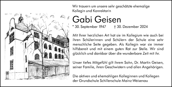 Traueranzeige von Gabi Geisen von Allgemeine Zeitung Mainz Traueranzeige von Gabi Geisen von Allgemeine Zeitung Mainz