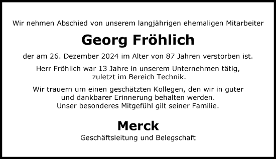 Traueranzeige von Georg Fröhlich von Darmstädter Echo