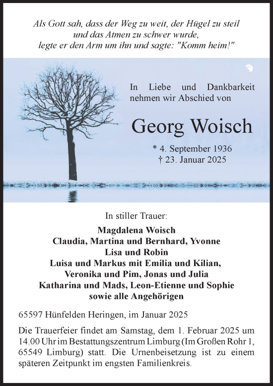 Traueranzeige von Georg Woisch von Nassauische Neue Presse
