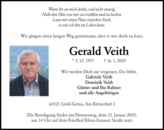 Traueranzeige von Gerald Veith von Groß-Gerauer Echo