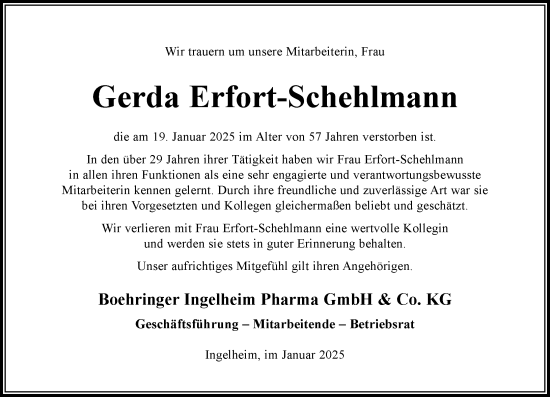 Traueranzeige von Gerda Erfort-Schehlmann von Allgemeine Zeitung Rheinhessen-Nahe