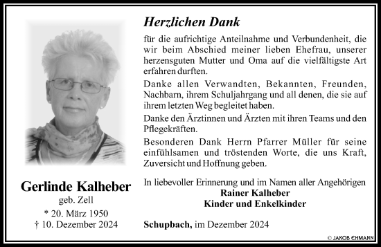 Traueranzeige von Gerlinde Kalheber von Nassauische Neue Presse