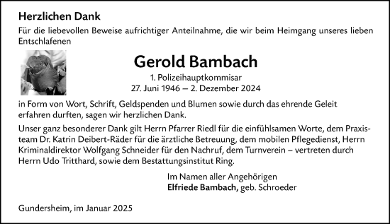 Traueranzeige von Gerold Bambach von Allgemeine Zeitung Alzey