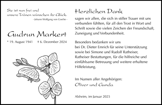 Traueranzeige von Gudrun Markert von Wormser Zeitung