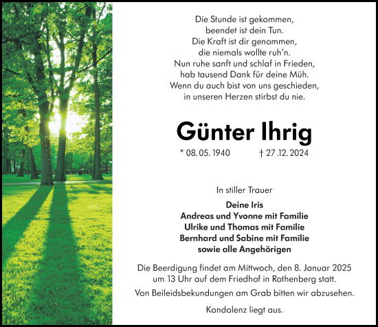Traueranzeige von Günter Ihrig von Odenwälder Echo