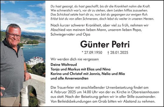 Traueranzeige von Günter Petri von Hinterländer Anzeiger