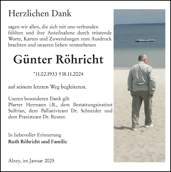 Traueranzeige von Günter Röhricht von Allgemeine Zeitung Alzey