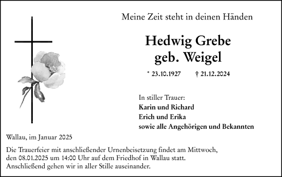 Traueranzeige von Hedwig Grebe von Hinterländer Anzeiger